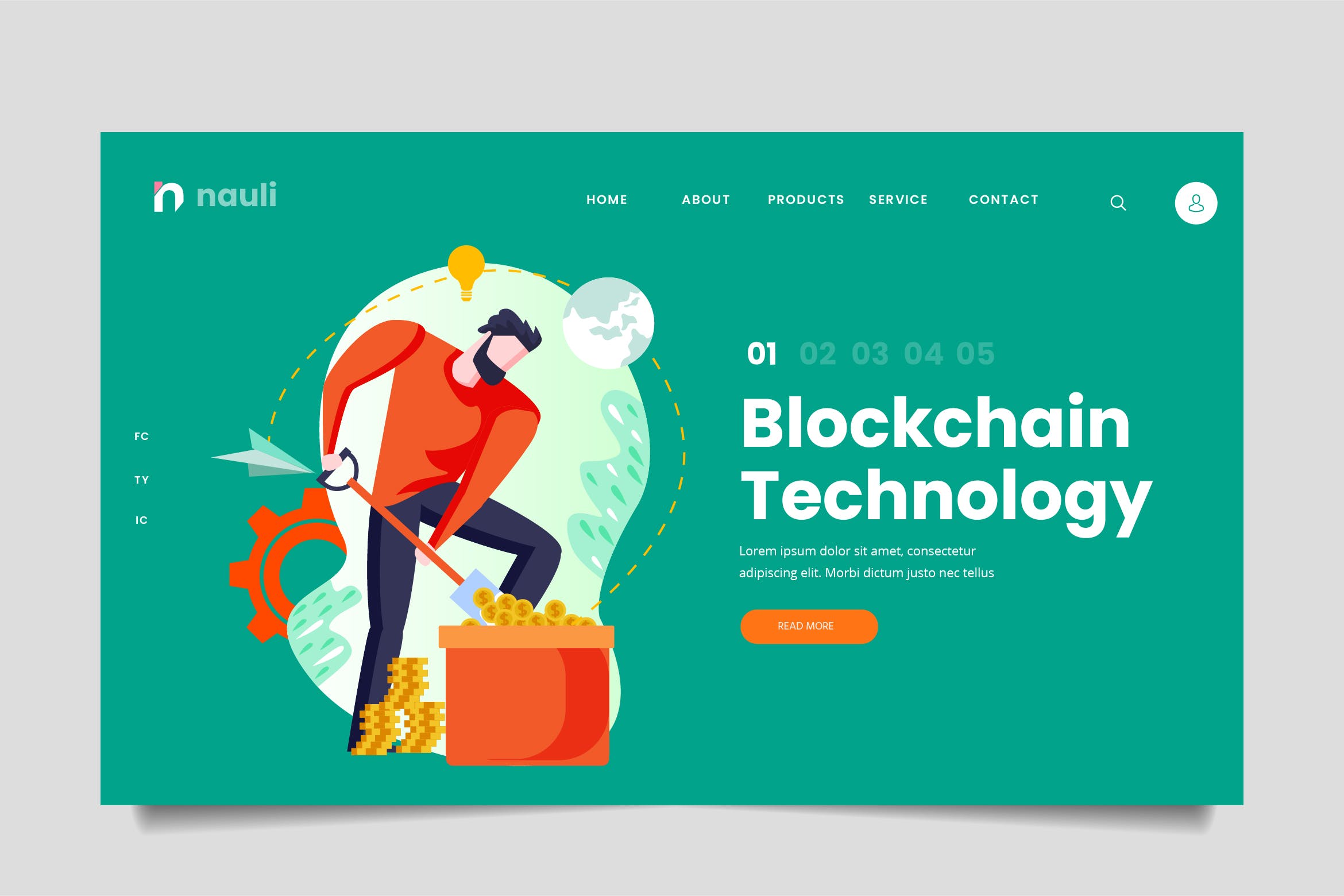 区块链技术主题网站设计矢量插画素材 Blockchain Technology Web Header PSD and AI Vector插图