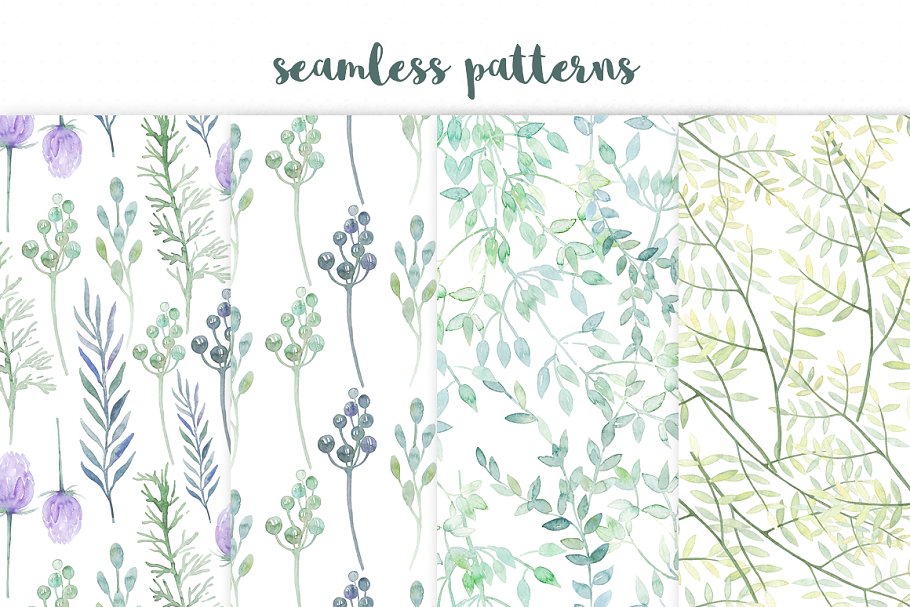 野菜水彩剪贴画 Watercolor Wild Herbs插图(4)