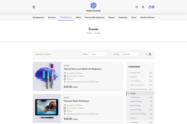在线学习系统官网设计PSD模板 Adept Courses – Learning Management System PSD Kit插图(4)