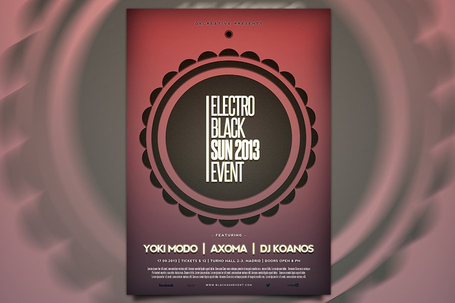 电子音乐派对黑太阳活动传单/海报模板 Electro Black Sun Event Flyer插图(2)