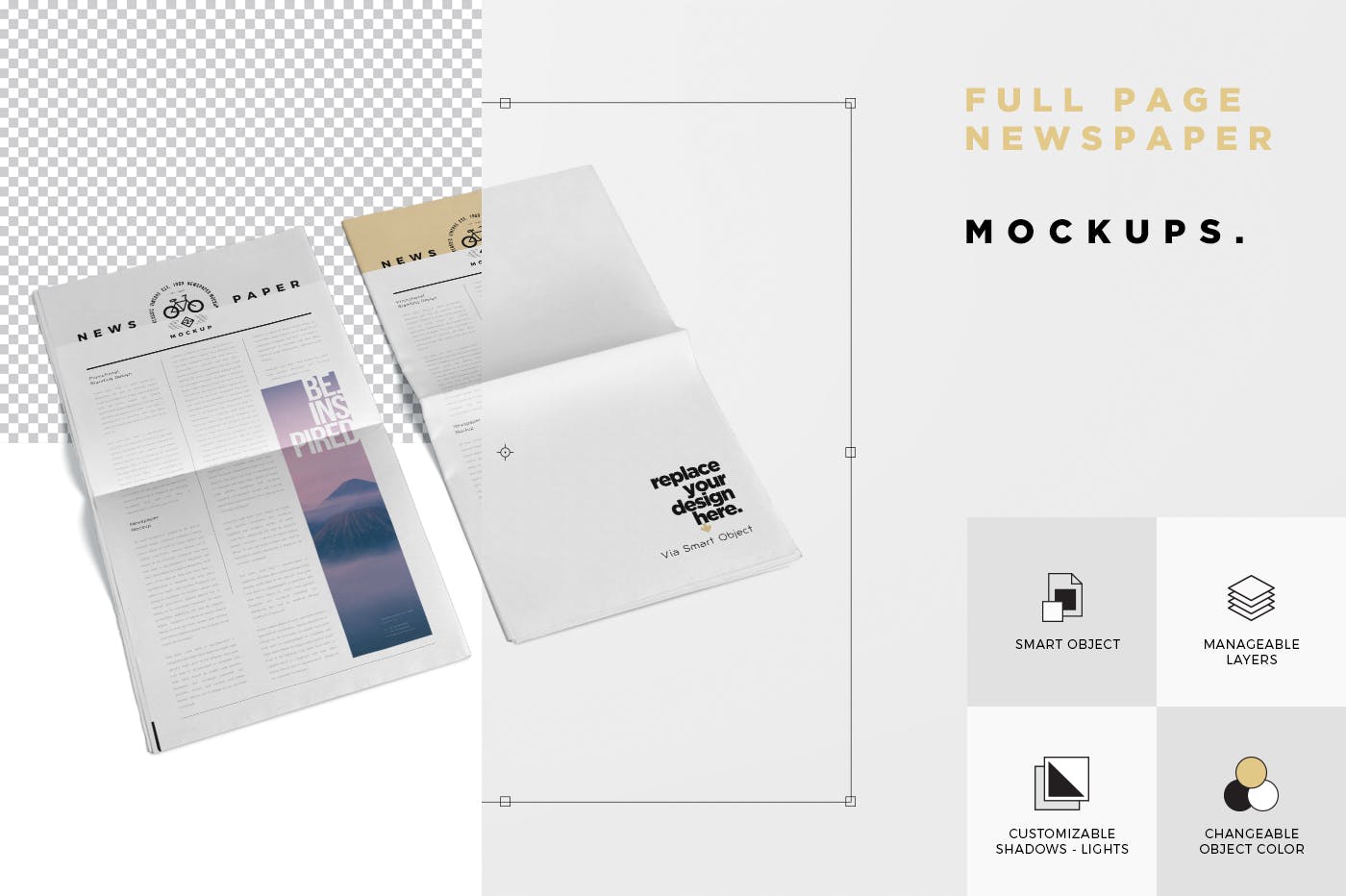 报纸排版设计平铺图样机模板 Full Page Newspaper Mockups插图(4)