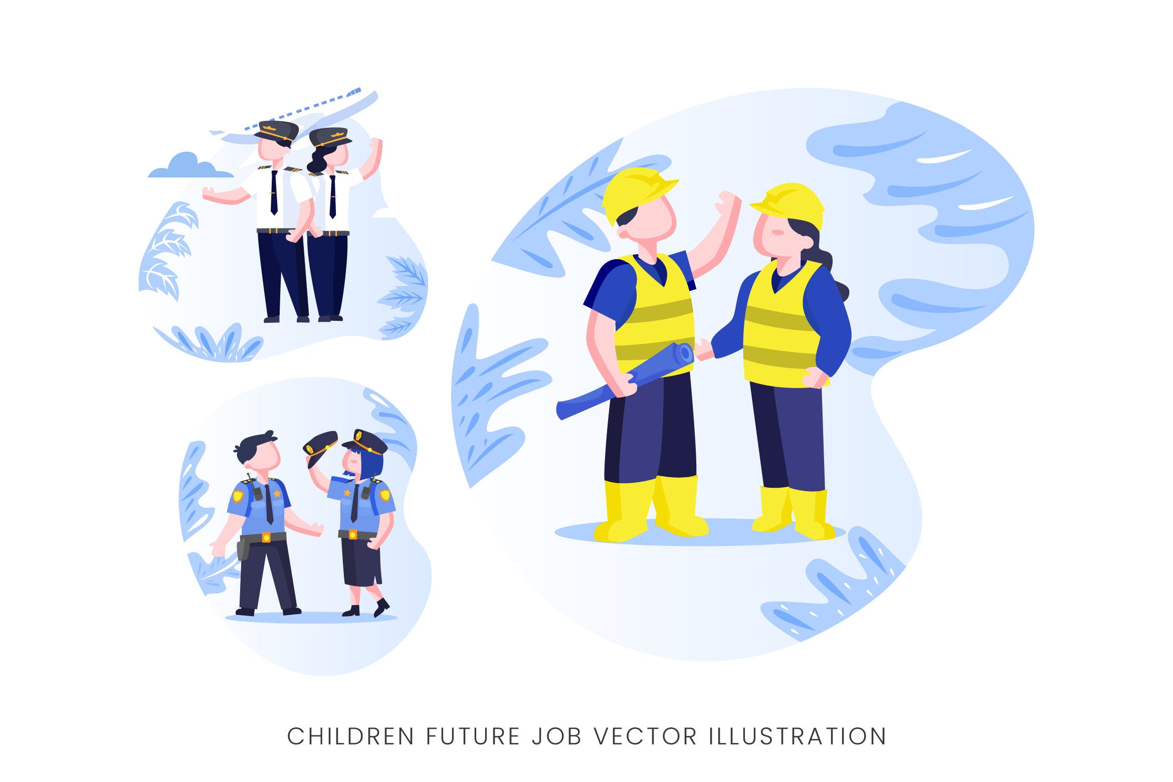 儿童未来职业人物形象素材库精选手绘插画矢量素材 Children Future Job Vector Character Set插图