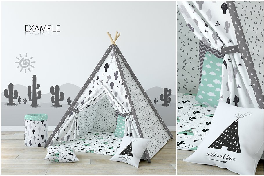 儿童室内织物样机模板 KIDS Interior Fabric Mockup Pack – 1插图(2)