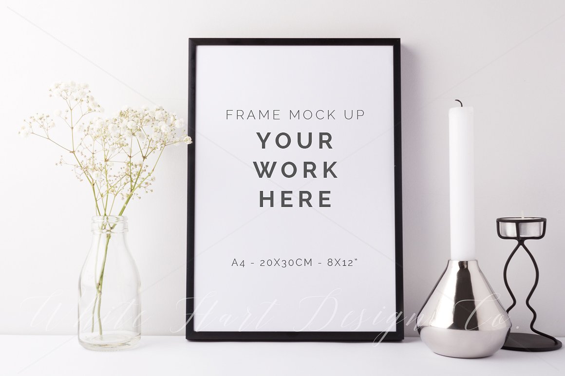 A4尺寸带边框相框样机模板 A4 black frame mock up – 7884插图