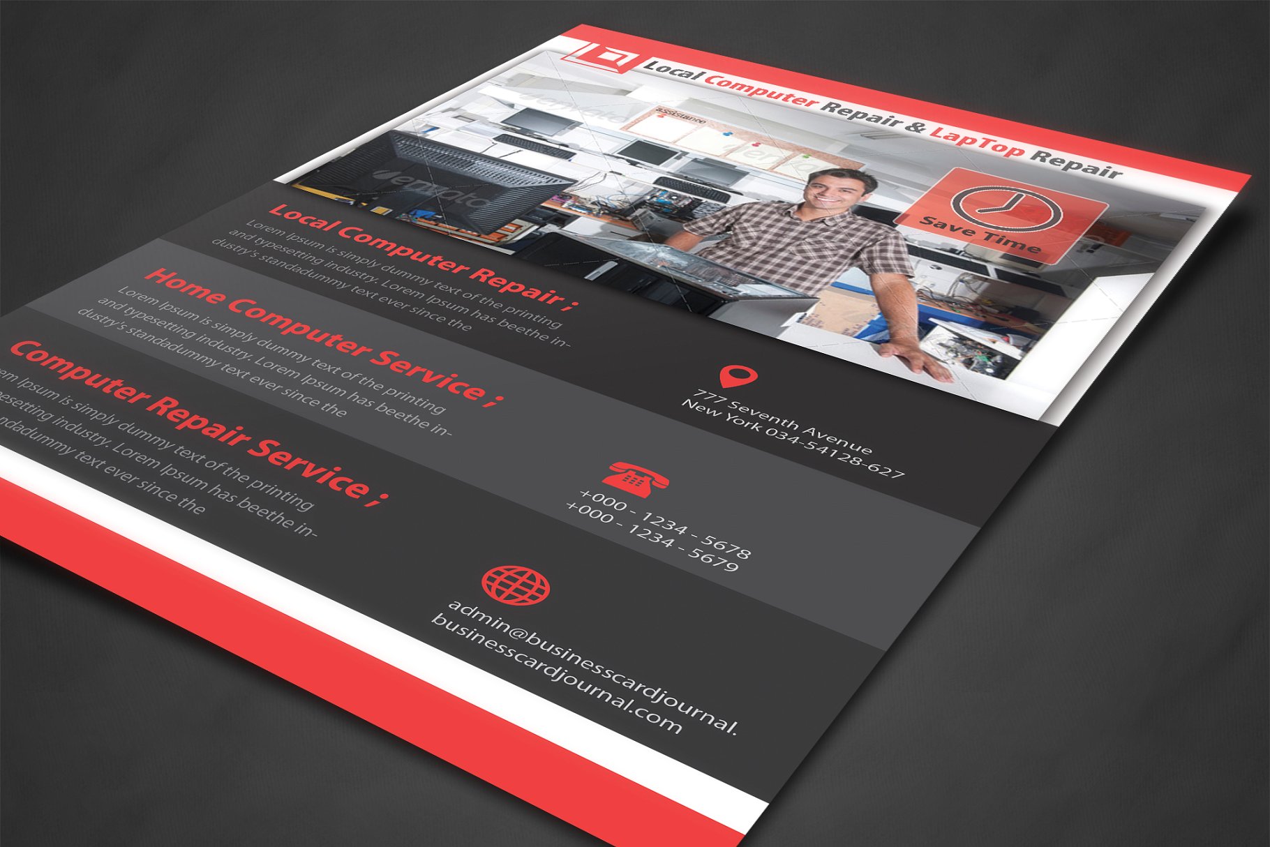 经典电脑维修传单模板 Computer Repair Flyer Template插图(1)