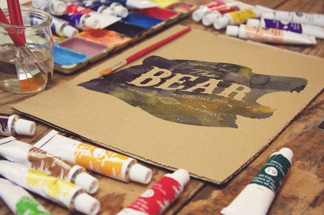 水彩画创作工作室场景牛皮纸样机模板 Paperboard Zoom插图(1)