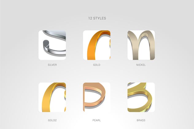 3D金属质感字体特效AI图层样式 Metallic Styles for Illustrator插图(3)