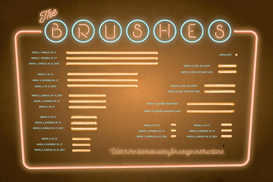 霓虹灯灯管线条AI笔刷 Neon – Realistic Brush Set插图(6)