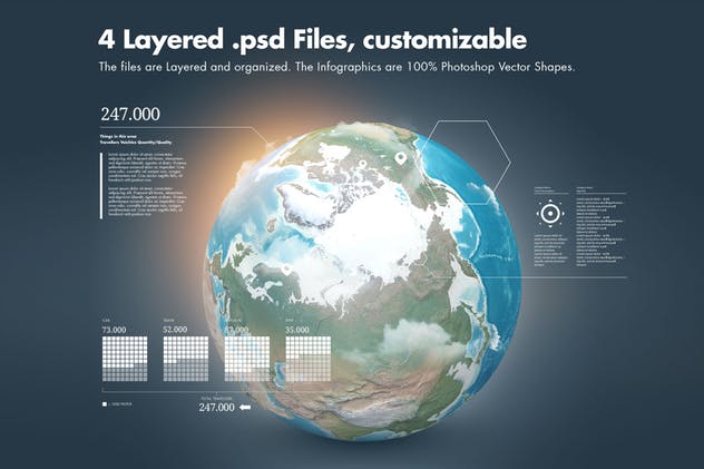 超高品质地球模型信息图表设计模板v1 Illustrations of the Earth with Infographics v1插图(2)