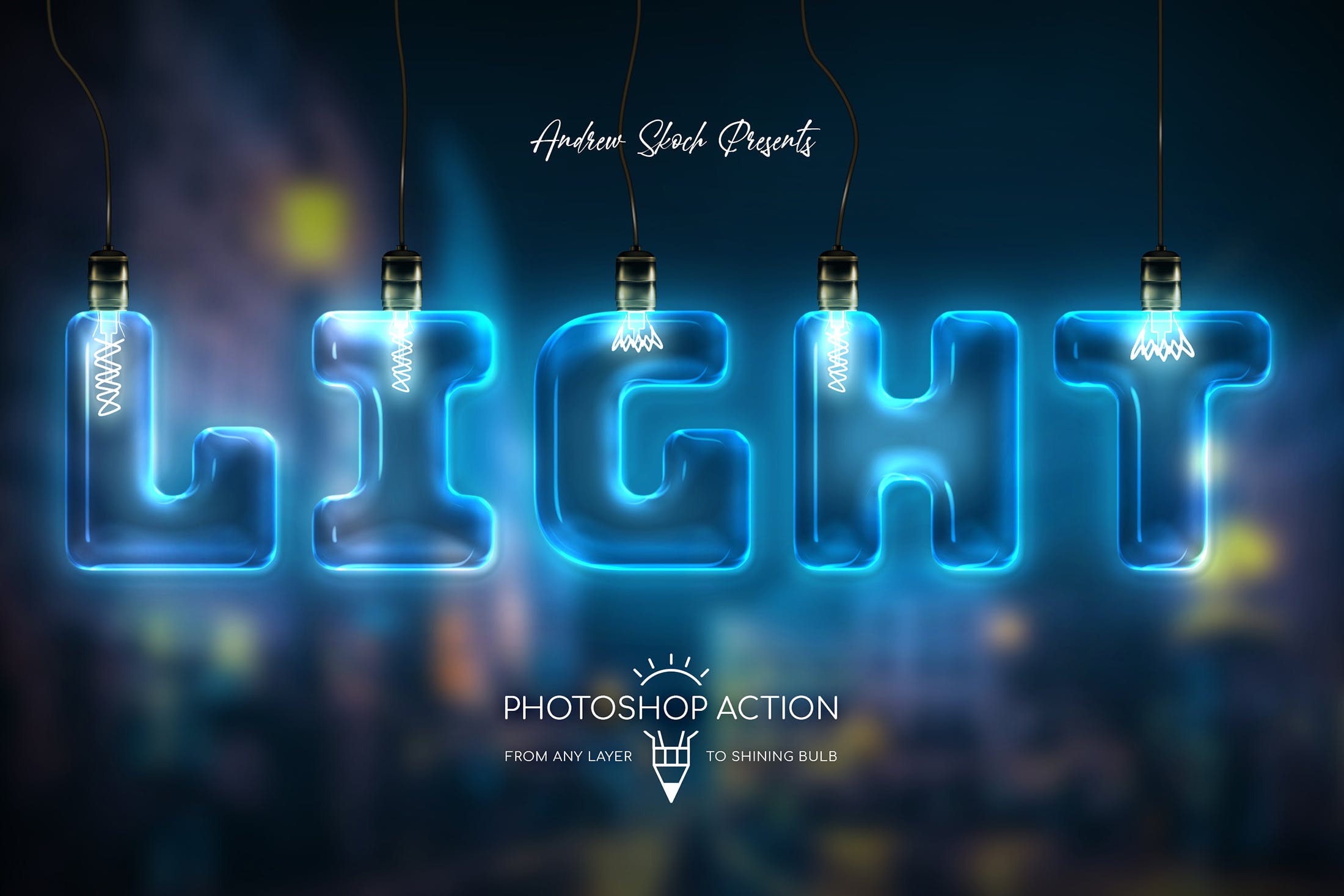 发光灯泡英文字母文字特效素材库精选PS动作 Light Bulb – Photoshop Action插图(4)