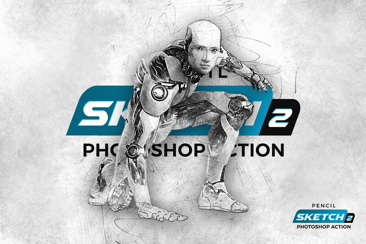 创意素描草图绘画效果PS动作&笔刷 Pencil Sketch 2 Photoshop Action插图