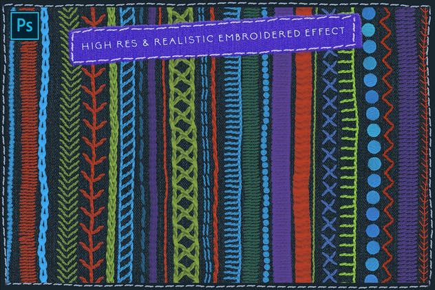 仿真缝纫和刺绣针织效果Photoshop套件 Sewing & Embroidery Photoshop Kit插图(2)