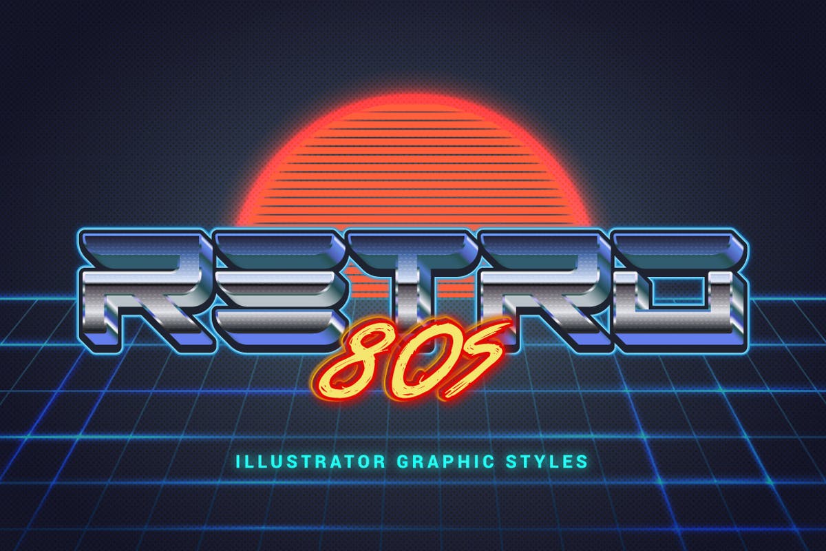 80年代复古插画风格PS字体样式 for AI 80s Retro Illustrator Styles插图