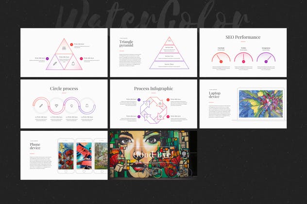 水彩元素企业介绍PPT模板 WaterColor – Powerpoint Template插图(12)