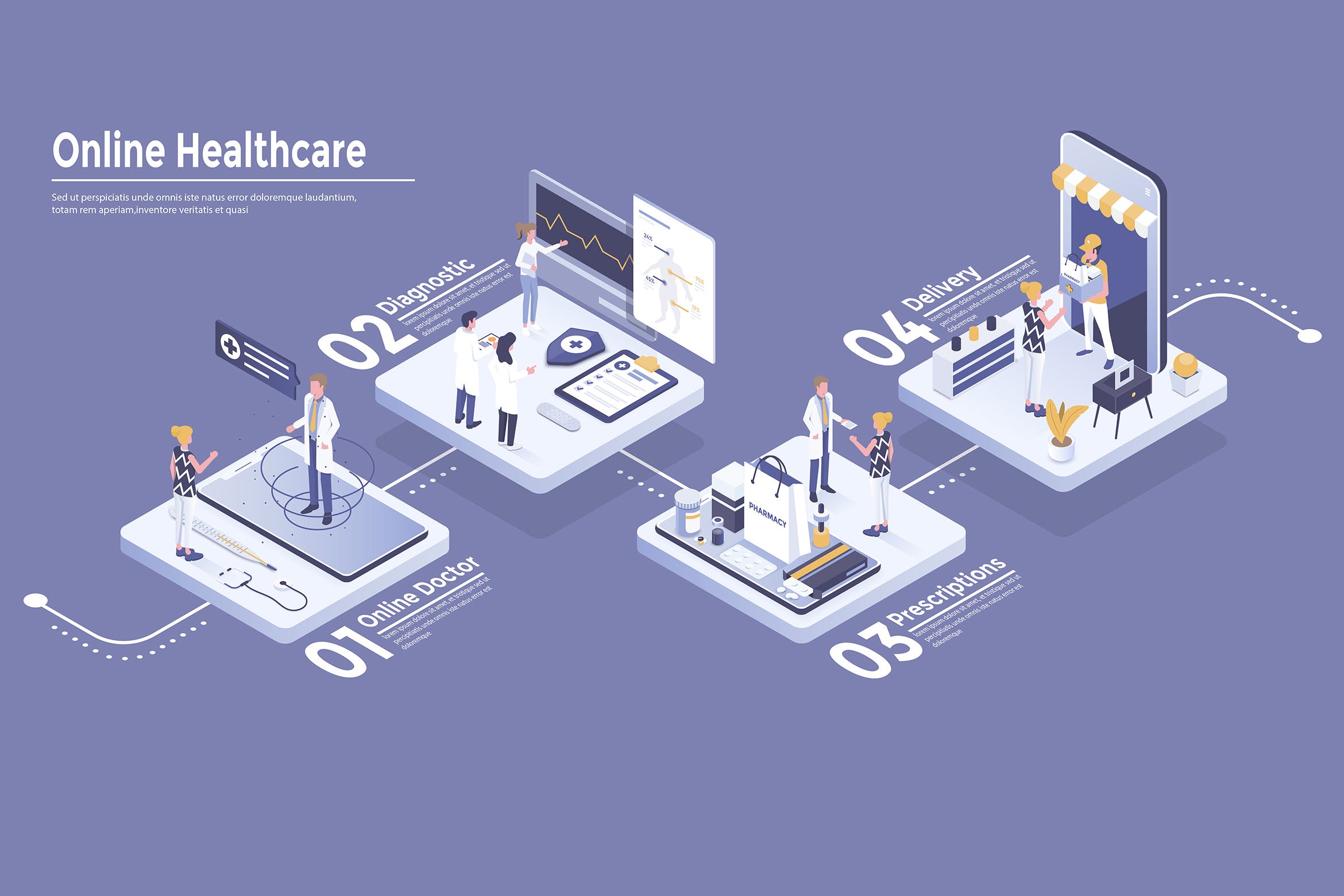 现代等距概念设计风格在线医疗健康信息图表图形矢量设计模板v3 Modern Isometric Infographics design插图