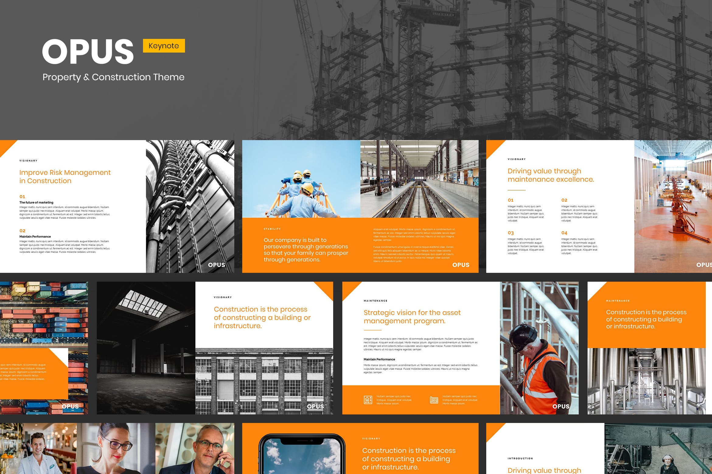 建筑基建公司Keynote幻灯片模板下载 Opus – Property & Construction Keynote Template插图