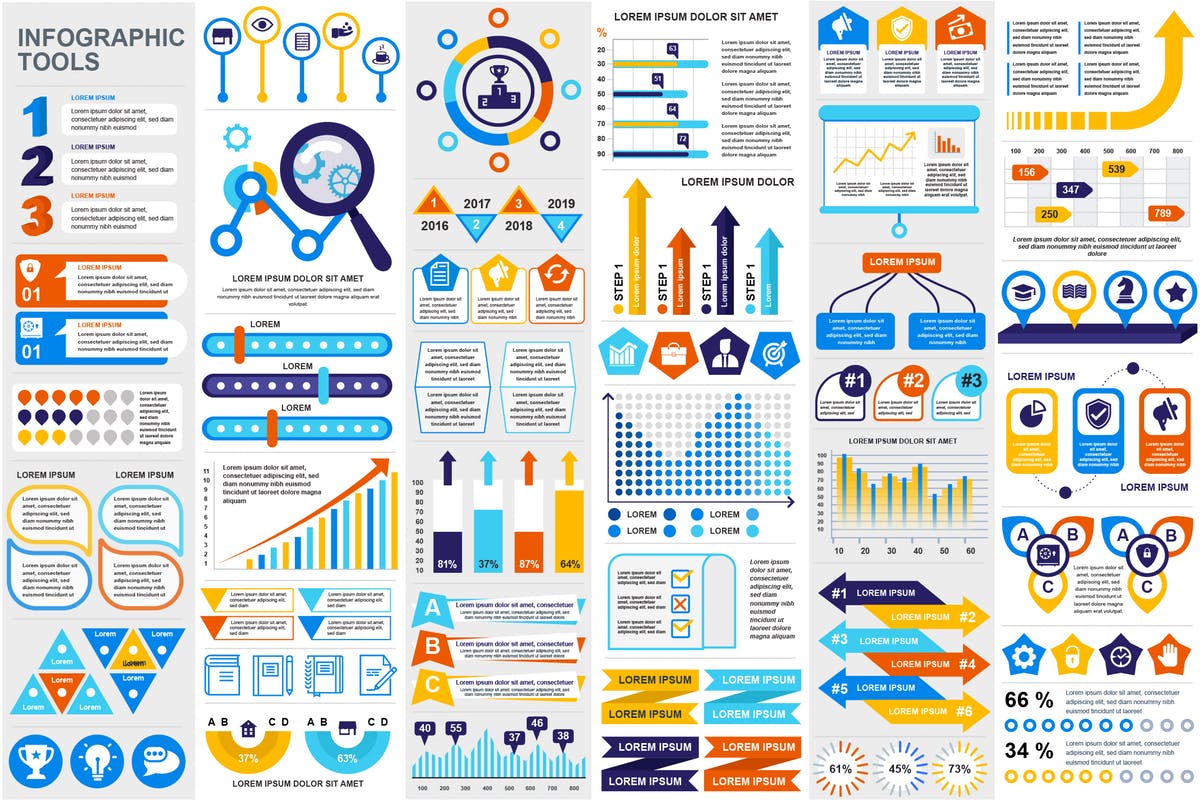 数据统计分析演示信息图表幻灯片设计元素 Presentation Infographic Elements Template插图