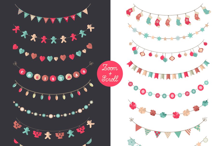 节日装饰元素图案AI笔刷 Holidays Garland Brushes set + bonus插图(1)