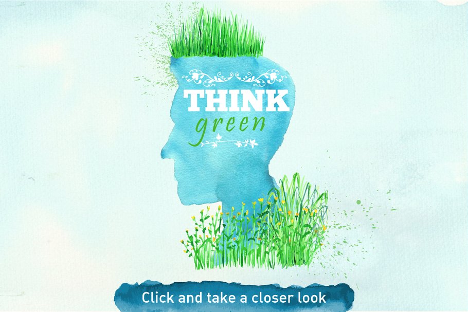 绿色主题水彩设计AI笔刷素材包 Green Design Set插图(2)