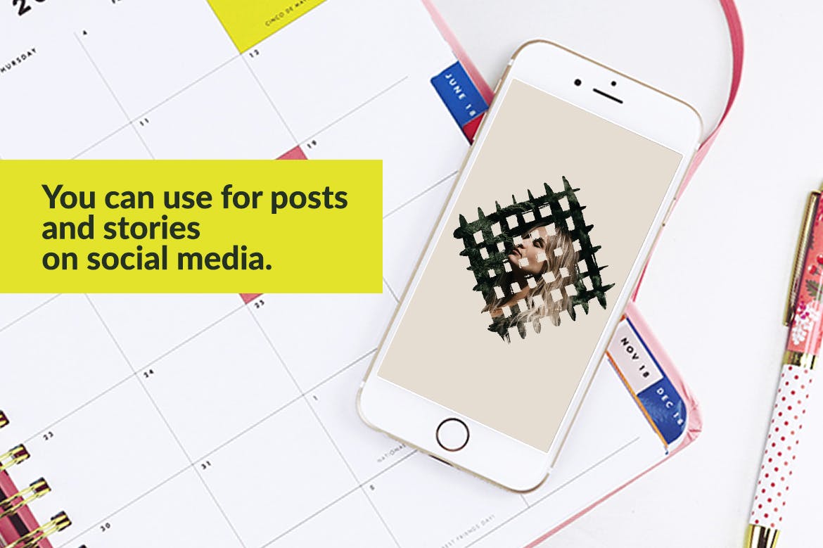 图片条纹笔刷蒙版遮罩PSD分层模板 Stripes Brush Photo Templates Vol 2插图(4)