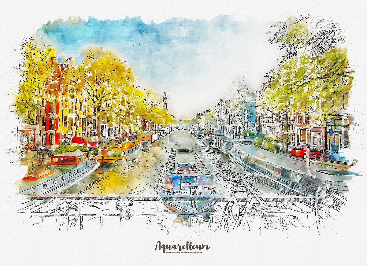 城市风景转水彩&铅笔素描效果PS动作 Aquarelleum – Urban Sketch Photoshop Action插图(11)