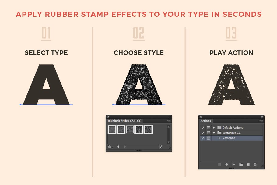 橡皮图章文本特效AI动作 Inkblock – Illustrator Actions插图(1)