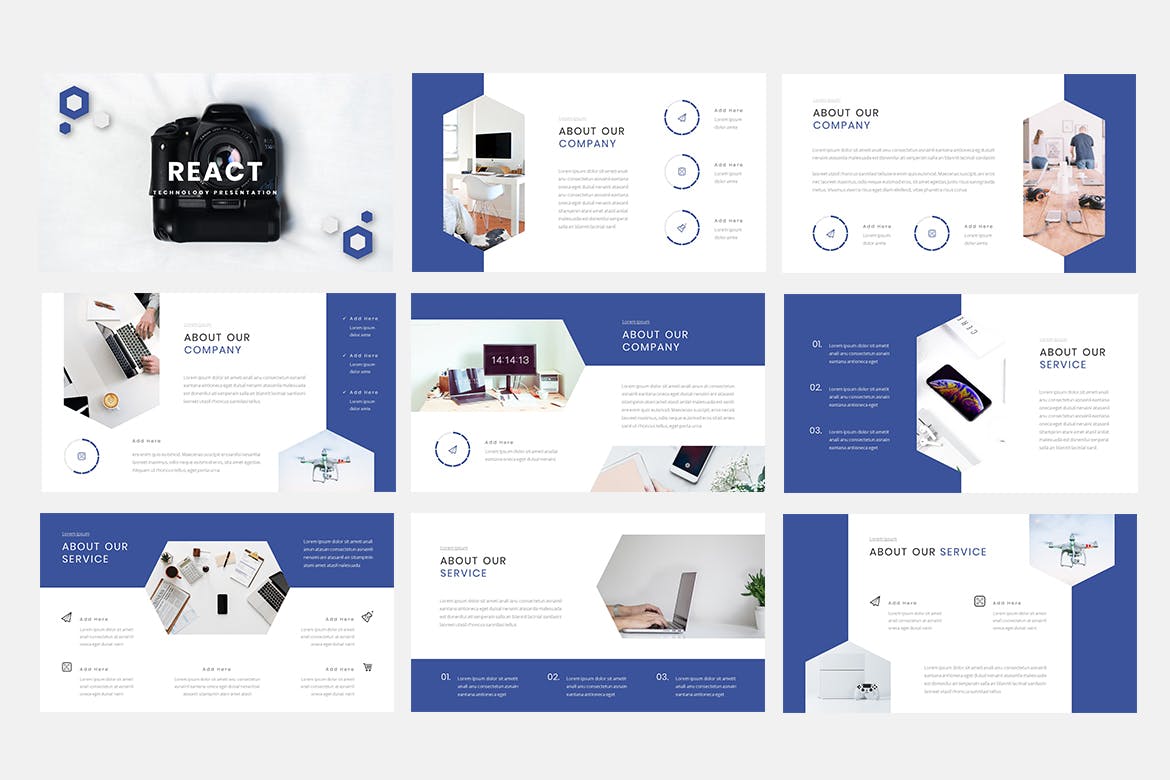 科技蓝配色风格企业推介素材库精选Keynote模板模板 React – Technology Keynote Presentation Template插图(1)