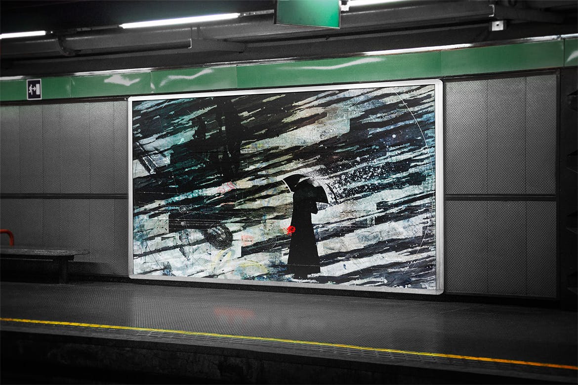 地铁灯箱广告展示效果图样机模板 Subway Billboard Mock-up插图