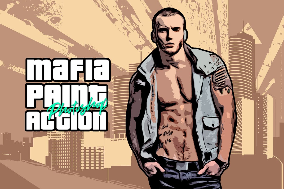 涂鸦手绘绘画艺术CS6 & CC+PS动作 Mafia Painting Art CS6 & CC+ Photoshop Action插图