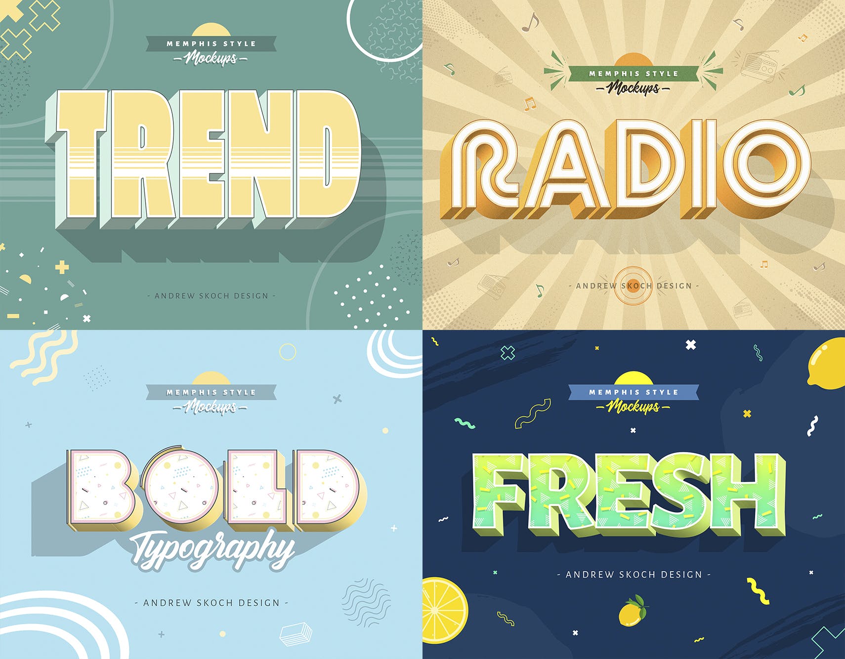 3D孟菲斯风格海报标题字体PS图层样式 Memphis Style – Text Effects插图(2)