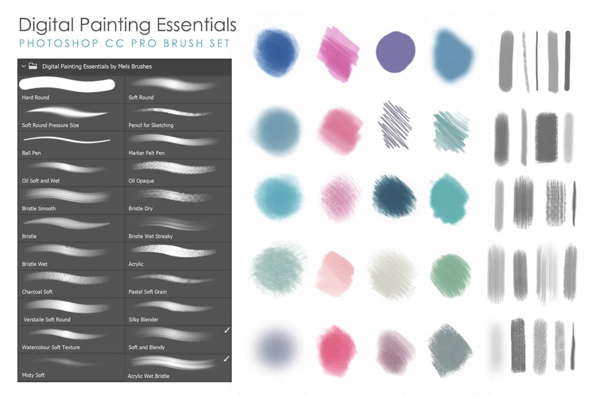 哑光艺术绘画Photoshop笔刷套装 Artistic & Matte Painting Photoshop Brush Set插图