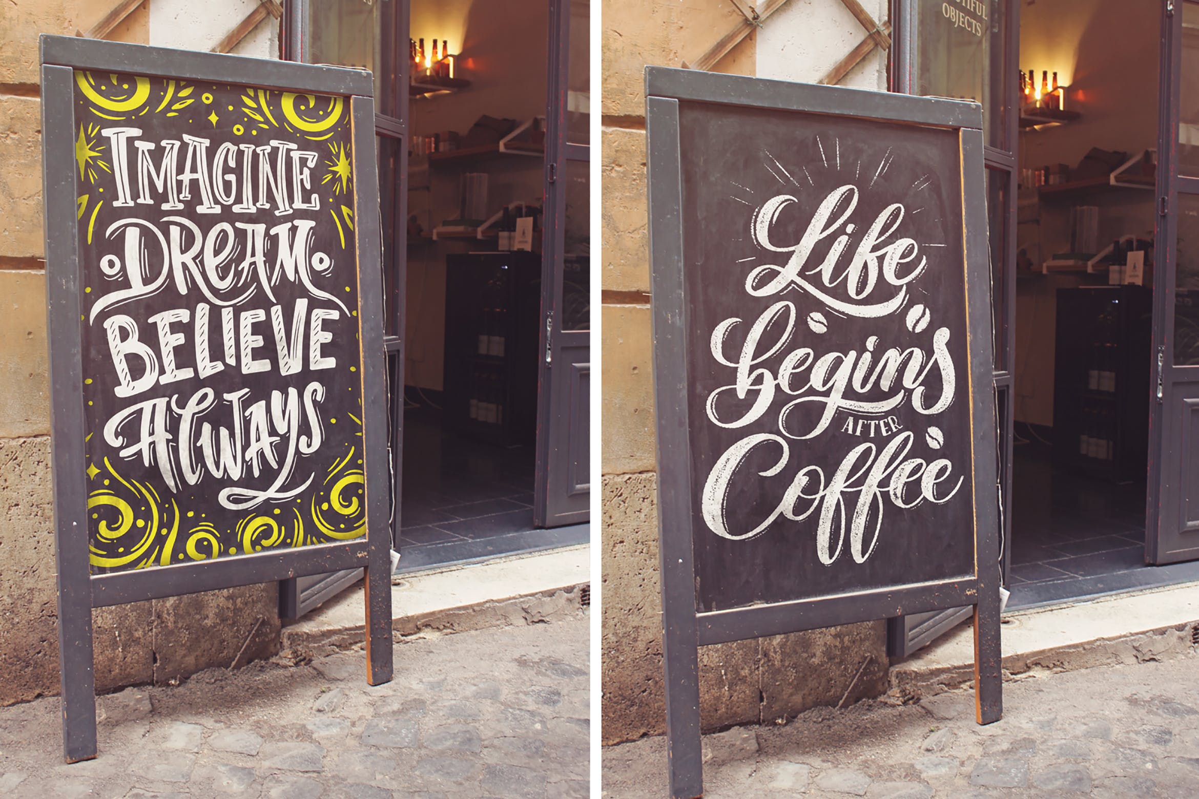 店铺门口黑板手绘告示牌样机模板 Slate Vertical Mockup插图