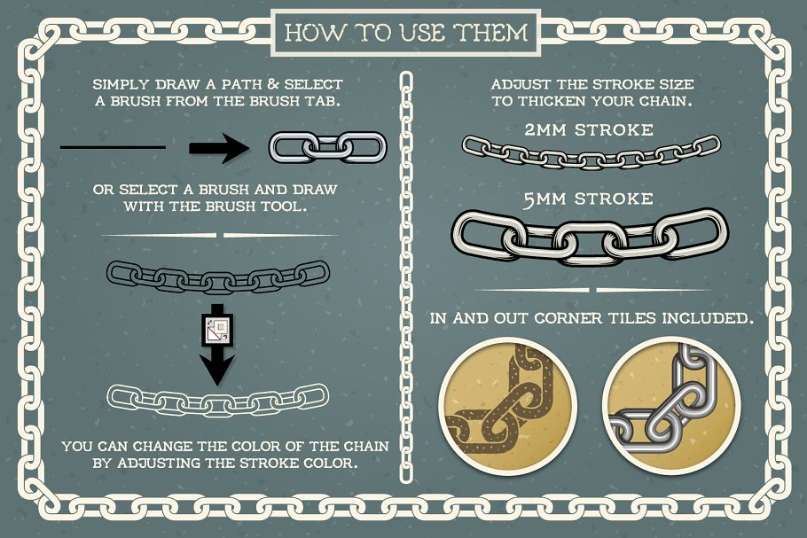 钢铁链条图形AI笔刷 Chain Brushes插图(3)