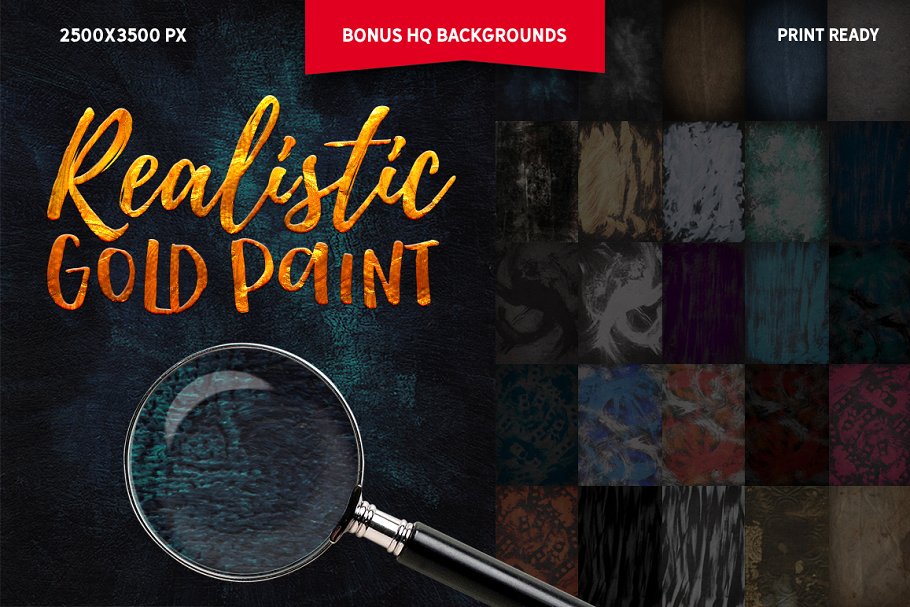 浮雕&扁平金属效果图层样式大合集 Gold Paint Effect for Photoshop插图(6)