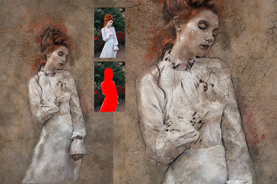 复古素描效果裂纹背景一键生成PS动作 Vintage Sketch Photoshop Action插图(11)