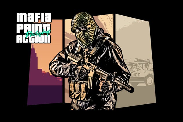 涂鸦手绘绘画艺术CS6 & CC+PS动作 Mafia Painting Art CS6 & CC+ Photoshop Action插图(1)