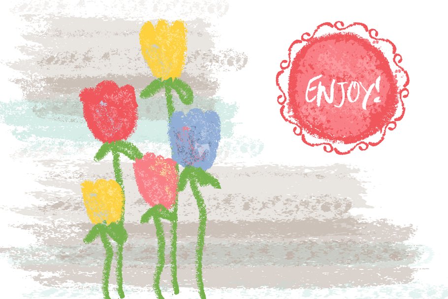 蜡笔画笔笔画&图案AI笔刷合集 Oil Pastels Brushes Collection插图(4)