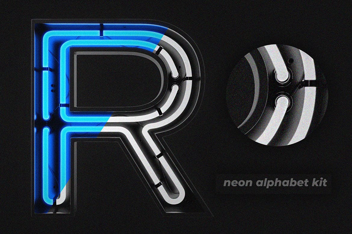 26个3D风格霓虹灯字母设计PSD模板 Neon Alphabet Kit插图(1)