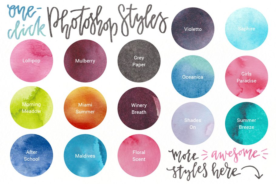 水彩纹理&图层样式设计套装 Watercolor Magic – design kit插图(1)