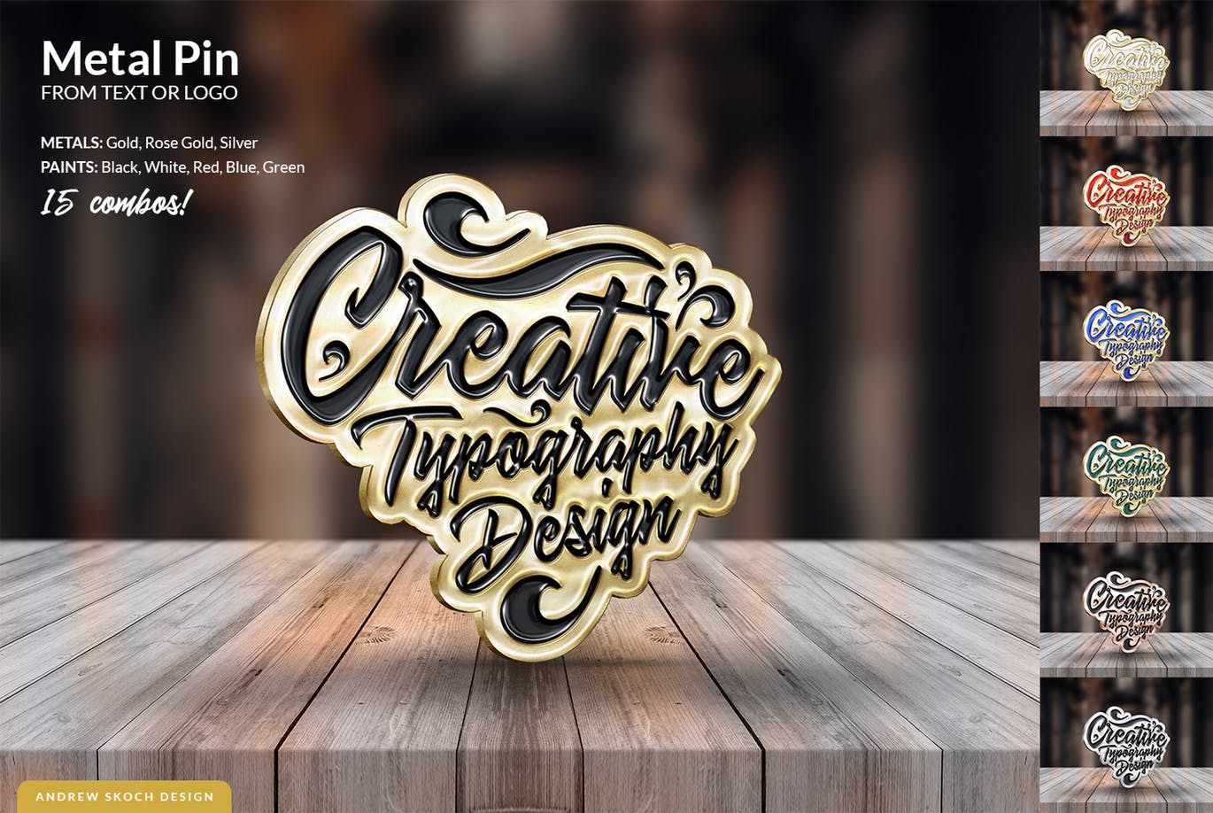 金属别针特效文本&Logo徽标PSD模板 Metal Pin – Text and Logo Mockups插图(2)