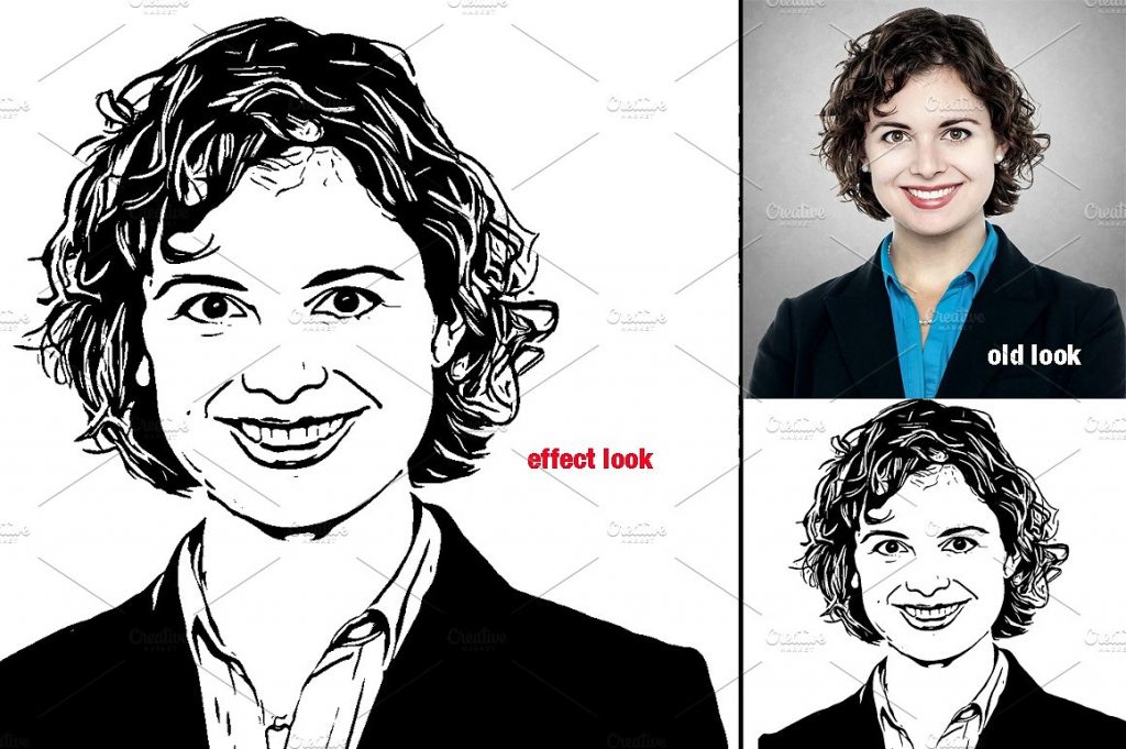 照片转逼真矢量剪影绘画效果PS动作 Portrait Cartoon Effect Action插图(6)