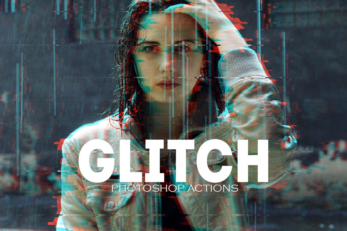 毛刺信号故障照片后期特效PS动作 Glitch Photoshop PSD Actions插图