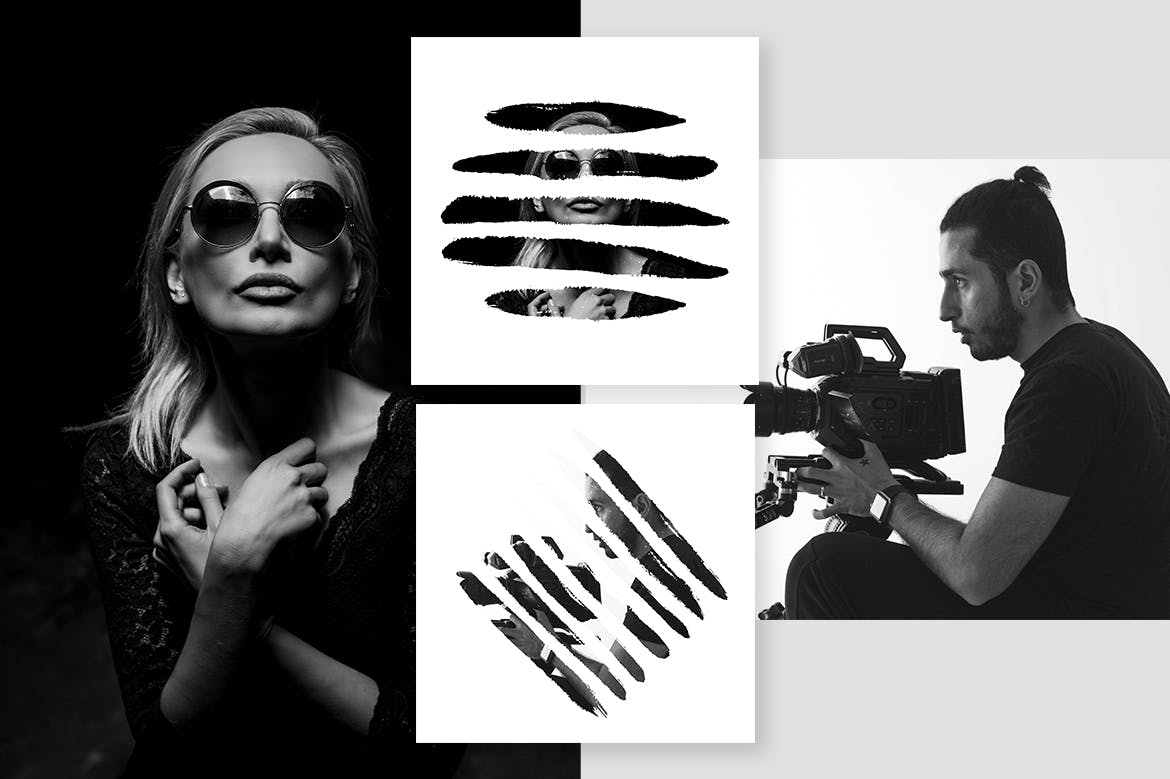 图片条纹笔刷蒙版遮罩PSD分层模板 Stripes Brush Photo Templates Vol 2插图(2)