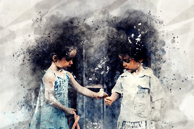 铅笔素描油画混合效果PS动作 Pencil n Watercolor Photoshop Action插图(1)