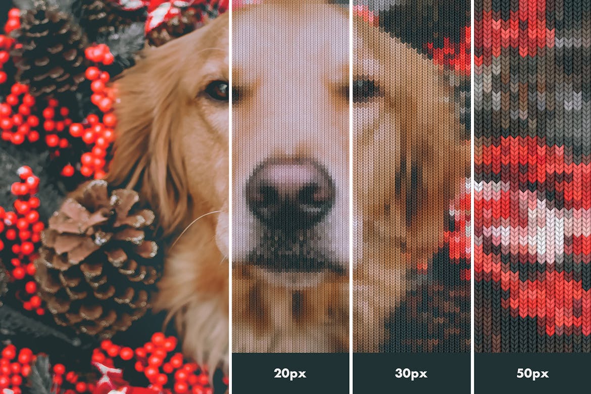 圣诞风格逼真毛衣针织纹理PS动作 Ugly Christmas Sweater Action插图(3)