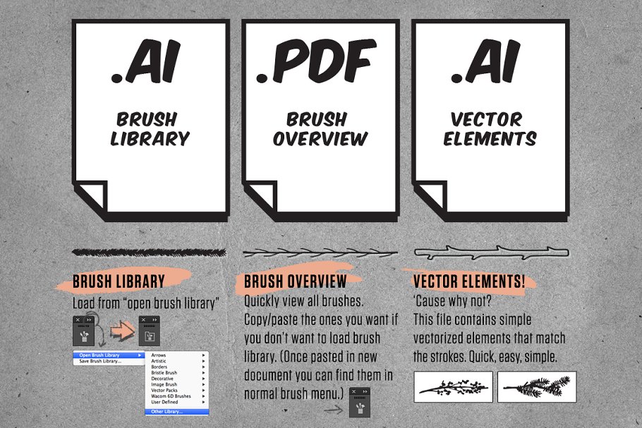 嫩枝树枝插画AI笔刷 Twig & Pine Illustrator Brushes插图(3)