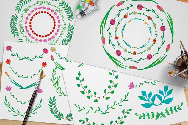 水彩花卉绘画图案＆AI画笔笔刷 Illustrator Floral Art & Pattern Brushes插图(5)