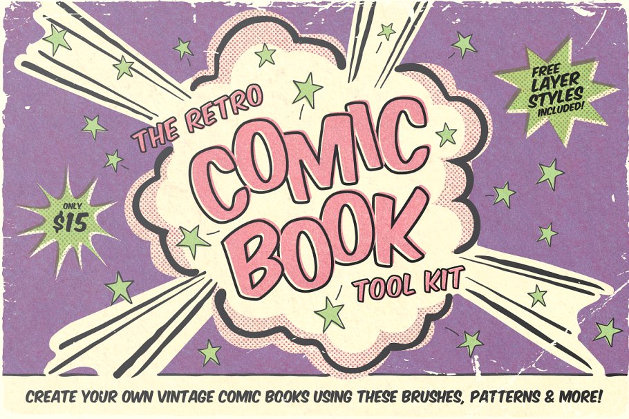 复古漫画书风格纹理AI笔刷 The Retro Comic Book Tool Kit插图