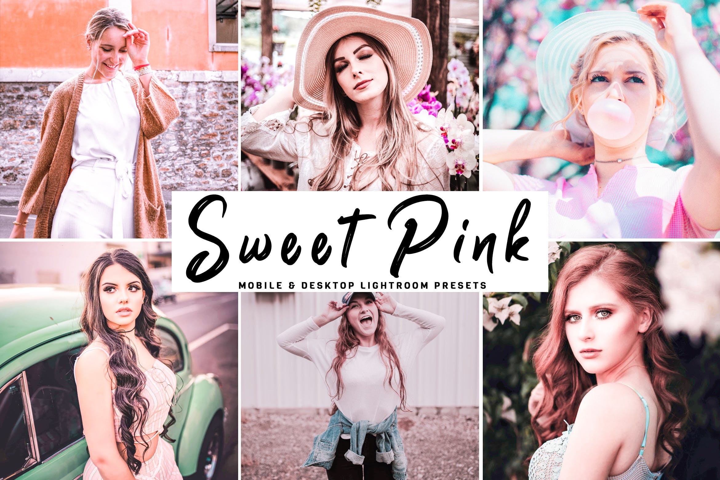 粉红明快梦幻效果照片调色滤镜LR预设下载 Sweet Pink Mobile & Desktop Lightroom Presets插图