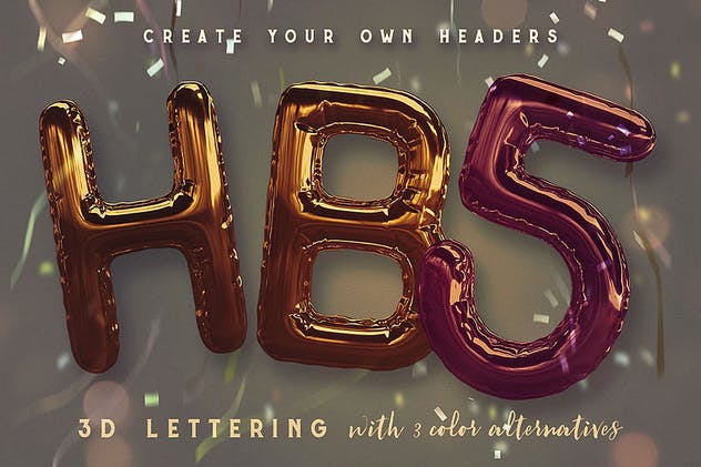 3D金箔气球字体样式PSD分层模板 Foil Balloon – 3D Lettering插图(4)